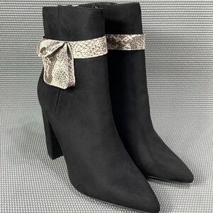 NWOT- Qupid Black Faux Suede Ankle Boots with Snakeskin Trim